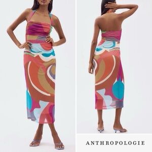 🧡Anthro $148 Square-Neck Halter Midi Dress XS Petite NWT🧡